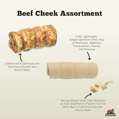 Redbarn Pet Products All-Natural Beef Cheek Rolls for Dogs, Grain-Free Cow Cheeks, Naturally Rich in Collagen, Available in Chicken & Carrot Glaze or Uncoated (Original, Small/Medium (Pack of 25))