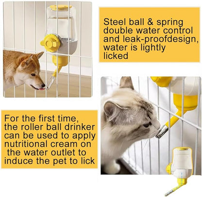 Pet Dog Cat Hanging Automatic Feeders Drinking Bowls, Auto Gravity Rabbits Feeder No Drip Water Set, Cage Pet Feeding Bowls Dispenser for Cats Dogs Puppy, Rabbit (Yellow)