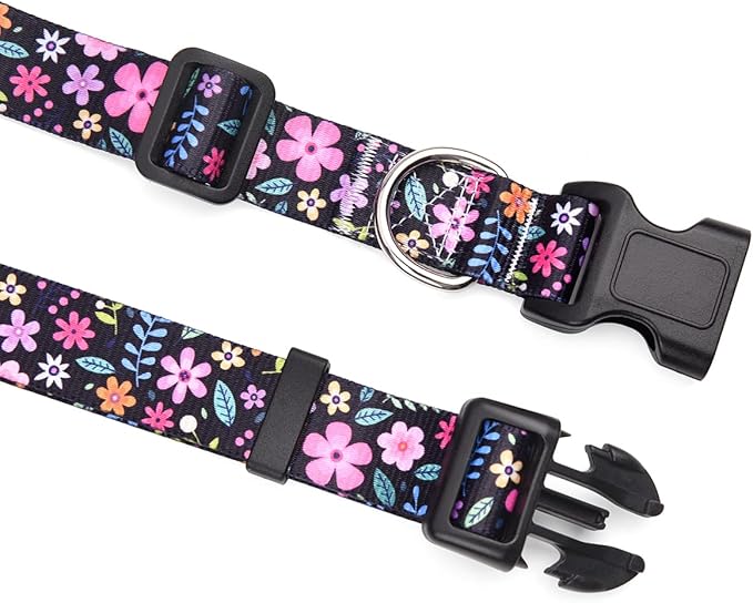 Mihqy Dog Collar with Bohemia Floral Tribal Geometric Patterns - Soft Ethnic Style Collar Adjustable for Small Medium Large Dogs(Floral,M)