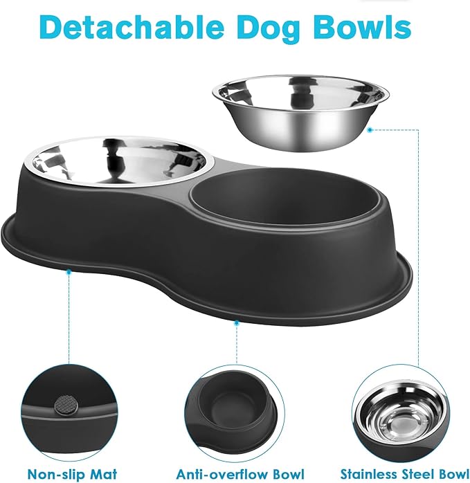 Epetslove Dog Bowls Double Dog Water and Food Bowl Stainless Steel Bowl with Non-Slip Resin Station, Pet Feeder Bowls for Puppy Medium Dogs Cats