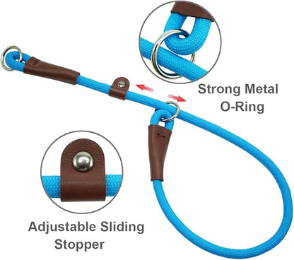 MayPaw Slip Collar Nylon Rope Adjustable Collar for Dog Training- No Pull Round Martingale Dog Collars for Small Medium Large Dogs (24" x 1/2", Blue)
