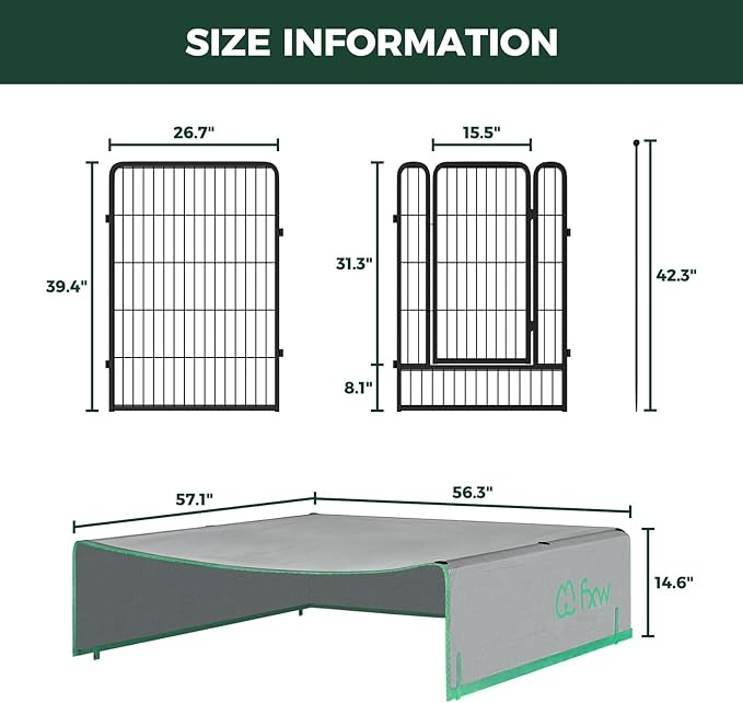 FXW Rollick Unleashed Dog Playpen for Indoor, Yard, RV Camping, 40 inch 16 Panels Dog Pen with Sun Shade for Medium and Large Dogs, Black│Patented