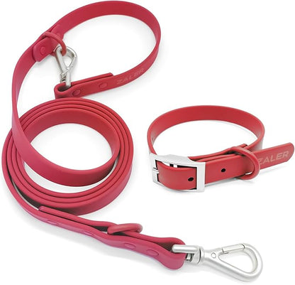 ZALER Dog Collar and Leash Set, Waterproof Adjustable Odor Proof Pet Collars Leashes Easy to Clean, 6FT Dog Leash with 2 Hooks for Large, Medium Small Dogs (XL, Red)