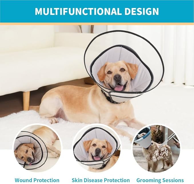 Dog Cone Collar, Pet Cone for Dogs to Stop Licking, Comfy Dog Cones for Large Medium Small Dogs, Soft Cones for Dogs After Surgery, Cone of Shame for Dogs Head Neck Elizabethan Collar
