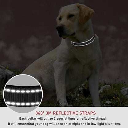 Reflective Dog Collar with Buckle Adjustable Safety Nylon Collars for Small Medium Large Dogs, Black L