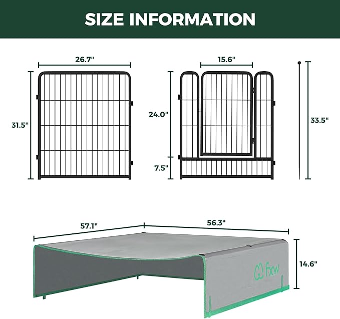 FXW Rollick Unleashed Dog Playpen for Indoor, Yard, RV Camping, 32 inch 16 Panels Dog Pen with Sun Shade for Small and Medium Dogs, Black│Patented