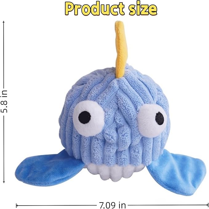 Interactive Squeaky Dog Chew Toy,No Stuffing Interactive Chew Toy for Small Medium Large Dogs, Training Reward Gift for Pets(Blue Whale)
