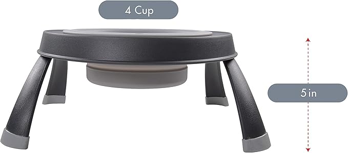 Dexas Pets Single Elevated Pet Feeder/Pet Bowl, Large/ 4 Cup Capacity, Light Gray