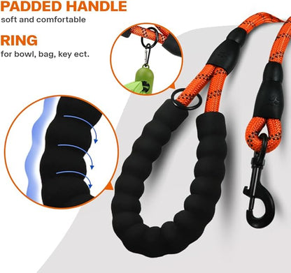 Taglory Rope Dog Leash 5 FT with Comfortable Padded Handle, Highly Reflective Threads Leash and Anti-Tangle Clip for Walking Small Dogs, 3/8 inch, Orange