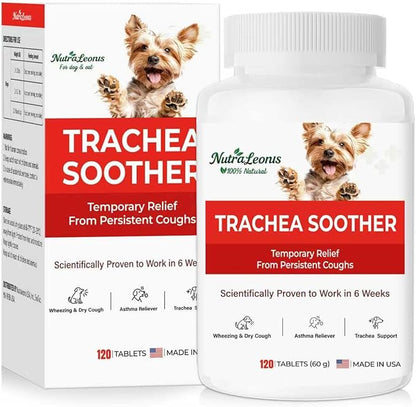 Kennel Cough Treatment, Cough Relief for Dogs, Helps Ease Coughing from Tracheal Collapse, Dry & Wet Cough, Natural Soothing Herbs for Throat & Airway Comfort, Chicken Flavor - 120 Tablets