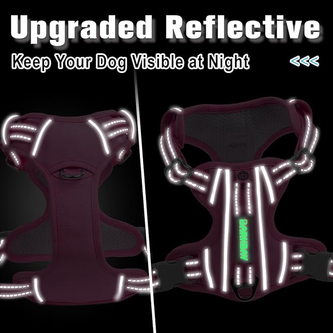 BARKBAY Dog Harness No Pull with ID Tag Pocket - Heavy Duty, Reflective, Easy Control for Large Dogs(Pink,L)