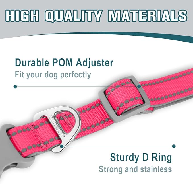 Dog Collar for Medium Small Large Dogs Reflective with Leash,Collar and Leash for Dogs,Soft Neoprene Padded 2 Pack(Pink,L)