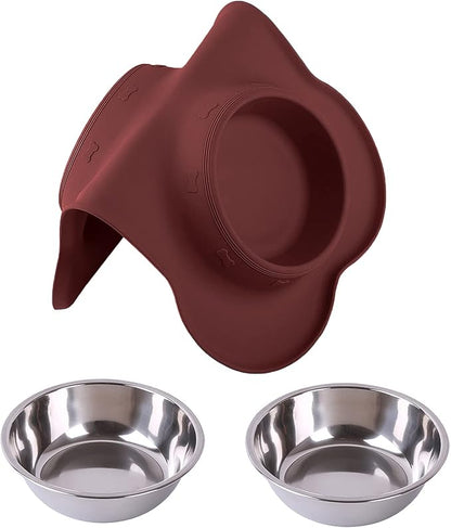 Hubulk Pet Dog Bowls 2 Stainless Steel Dog Bowl with No Spill Non-Skid Silicone Mat + Pet Food Scoop Water and Food Feeder Bowls for Feeding Small Medium Large Dogs Cats Puppies (Burgundy, Small)