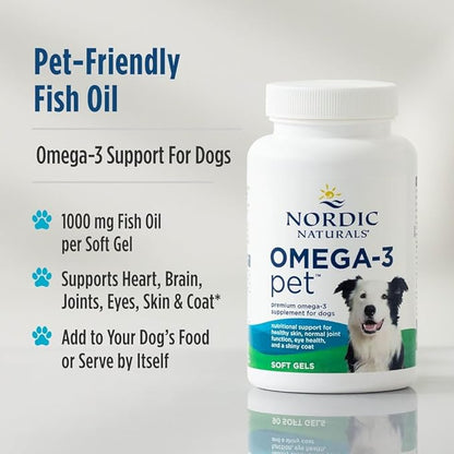 Nordic Naturals Omega-3 Pet, Unflavored - 120 Soft Gels - 320 mg Omega-3 Per Soft Gel - Fish Oil for Dogs with EPA & DHA - Promotes Heart, Skin, Coat, & Immune Health