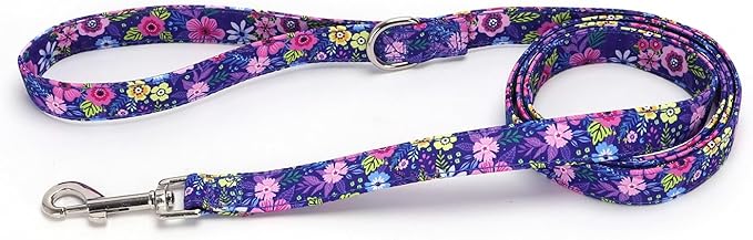 Moonpet Step in Dog Harness Leash Set- All Weather Reflective No-Pull Floral Pattern Padded Mesh Vest Harness for Cats Puppy Extra-Small Small Medium Large Dogs - Dark Flower - L