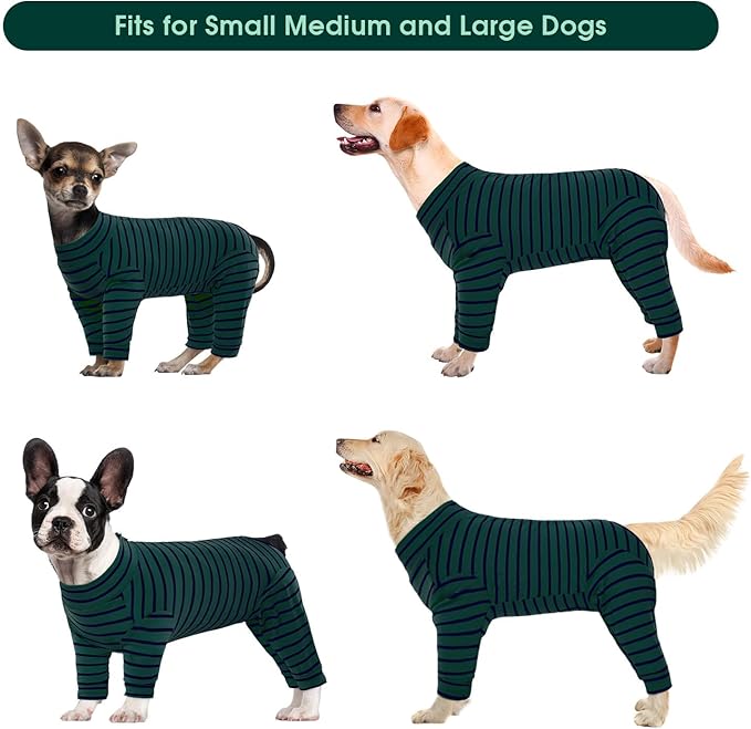 Kuoser Recovery Suit for Medium Dogs After Surgery, Long Sleeve Dog Surgery Recovery Suit, Dog Onesie for Abdominal Wounds Skin Disease, Green M
