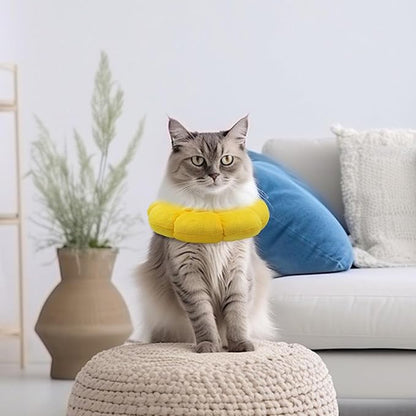 Sunflower Cat Recovery Cone, Adjustable Pet Elizabethan Collar for Cats &Puppy, Soft Cone for Cats After Surgery to Stop Licking, Cat Neck Pillow for Sleeping, Easy to Clean (Yellow, L)