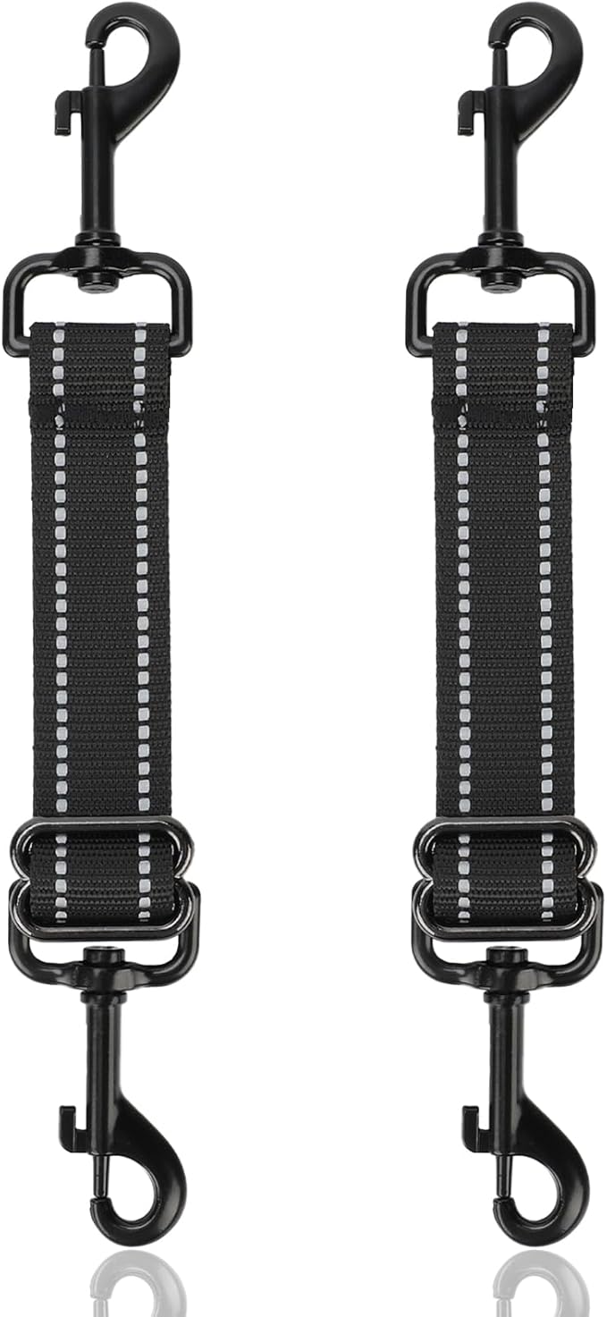 YUEPET Dog Safety Collar Clips 2 Pack Adjustable Prong Collar Backup Clips Reflective Double Ended Backup Clasp Leash Connector for Dog Harness to Collar Safety Clip(Trapezoid Black*2)