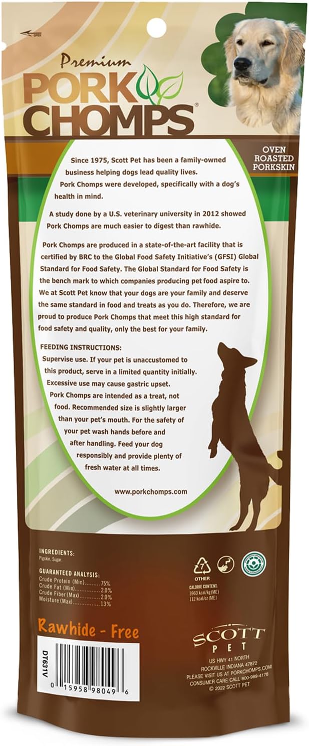 Pork Chomps Roasted Pressed Pork Skin Dog Chew, 7-inch Bone, 1 Count