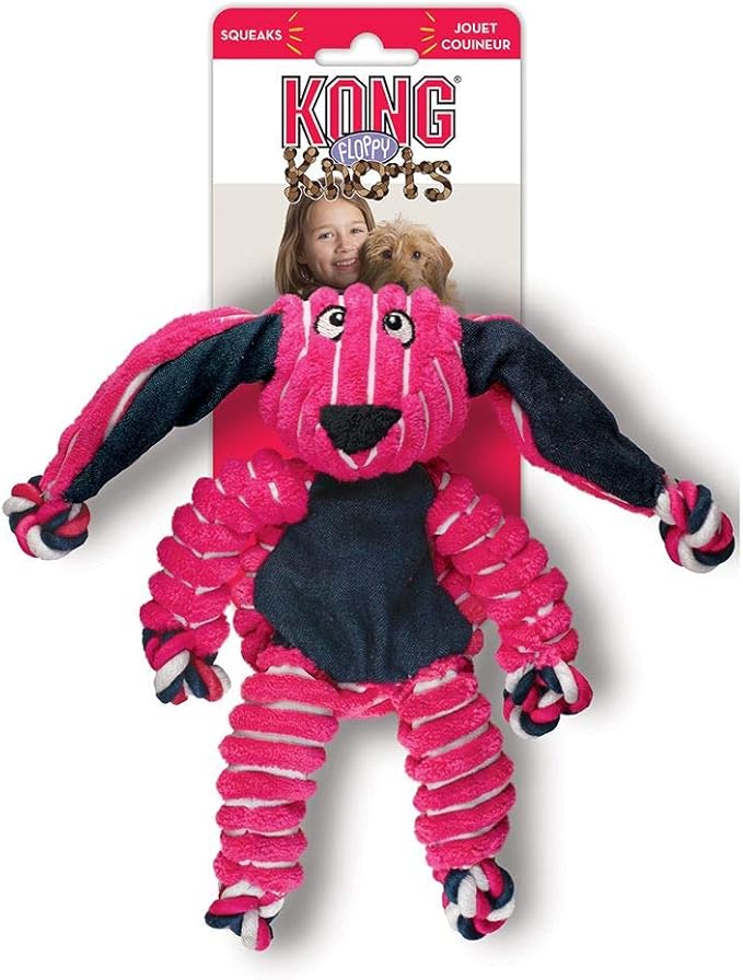 KONG Floppy Knots - Durable No‑Stuffing Squeaky Rope & Plush Dog Toy - for Teething, Playing (Bunny, Small/Medium)