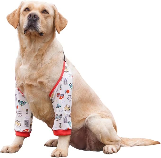 HDKUW Dog Elbow Protector for Calluses, Recovery Suit for Front Legs, Cone Collar Alternative to Stop Licking Wounds, Cover Sleeve for Small Medium Large Dogs - Red Car 2XL