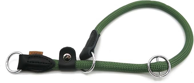 Braided Round Martingale Dog Collar, Training Collar with Slidable Stop Ring and Adjustable Stopper - Ideal for Large Dogs (L(1/2") - 20" Long, Dark Green)