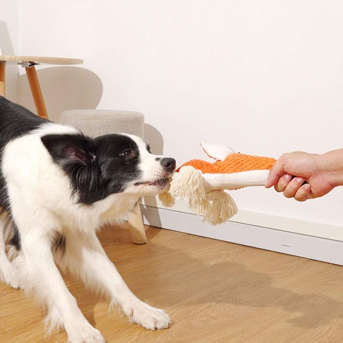 Sedioso Cute Squeaky Dog Toy, Stuffed Plush Toy for Puppies, Durable Dog Chew Toy for Small, Middle, Large Breed (Orange Fox)
