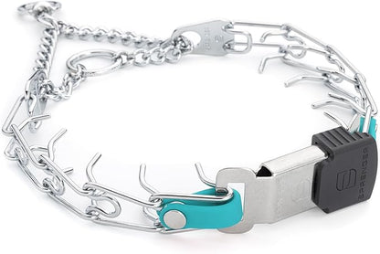 Herm Sprenger Chrome Plated Steel Dog Collar with Quick Release ClicLock Buckle and Biothane Insert Training Collar for Dogs Made in Germany (Sky Blue, 16in x 2.25mm(Neck Size up to 13-14in))