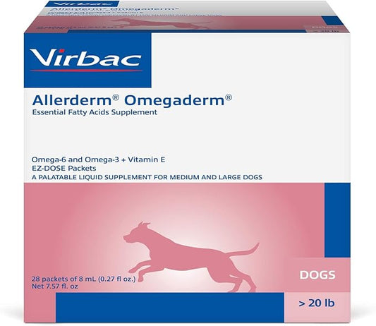 Virbac ALLERDERM OMEGADERM® Essential Fatty Acids Supplement - Omega 3, Omega 6, Vitamin E Supplement | Allergy Support for Medium/Large Dogs – 28 Daily doses