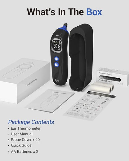 Ear Thermometer with Heated Probe, High Accuracy Thermometer for Kids, Adults and Babies with 32 Memory Recall, Mute and Night Light, Includes 21 Disposable Probe Covers, Storage Box
