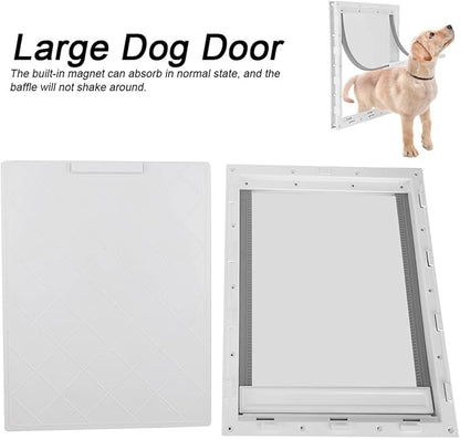Haofy Large Pet Door for Big Dogs Easy Installation Wall Mounted Dog Door with Automatic Close Magnet Detachable Locking Panel for Secure Pet Entry Exit for House Garage Fence Indoor (White)
