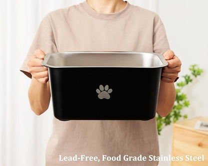 1.2 Gallons 20 Cup Non Slip Stainless Steel Large Dog Water Bowls, Outdoor Metal Dog Bowls Large Breed, High Capacity Water Bowl for Big Giant Huge Dogs, Black