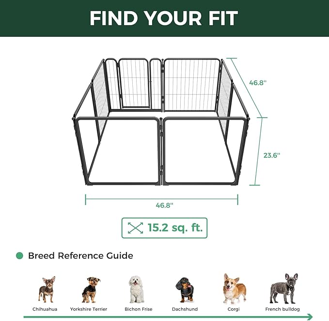 FXW AuraSpace Pro Acrylic & Wire Mesh Indoor Dog Playpen, 24" Height 8 Panels Metal Dog Pen for Puppies & Small Dogs, Black│Patented