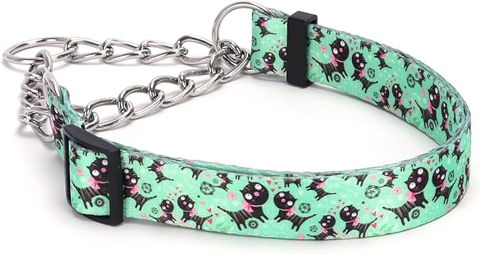 Martingale Dog Collar with Stainless Steel Chain - Limited Chain Cinch Training Collar for No Pull Training Dog - Flower Multicolor Cute Patterns - Premium No Slip Collar (HA12NO5, L)