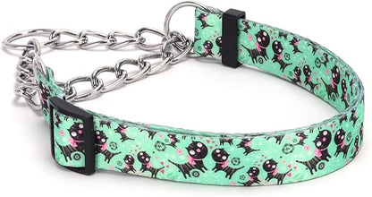 Martingale Dog Collar with Stainless Steel Chain - Limited Chain Cinch Training Collar for No Pull Training Dog - Flower Multicolor Cute Patterns - Premium No Slip Collar (HA12NO5, L)