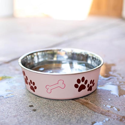 Loving Pets Bella Dog Bowls- Stainless Steel Dog & Cat Bowls - Spill Proof Dog Food Bowl, Cat Bowl, Puppy Essentials & Pet Supplies Great for Home & Travel (X-Large 65-100lbs, Paparazzi Pink)