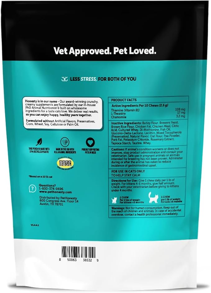 Calming Chews for Cats - Cat Anxiety Relief + Helps Reduce Stress - Behavioral Support & Promotes Relaxation for Travel, Boarding, Vet Visits, Separation Anxiety - Chicken (90-Day Supply)