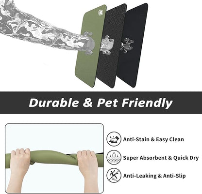 HotLive Dog Food Mat - Absorbent Cat Mat for Food and Water, No Stains Pet Feeding Bowl Mat, Easy to Clean Pet Placemats, Quick Dry Dog Water Dispenser Mat for Messy Drinkers | Paw Green 18"x 28"