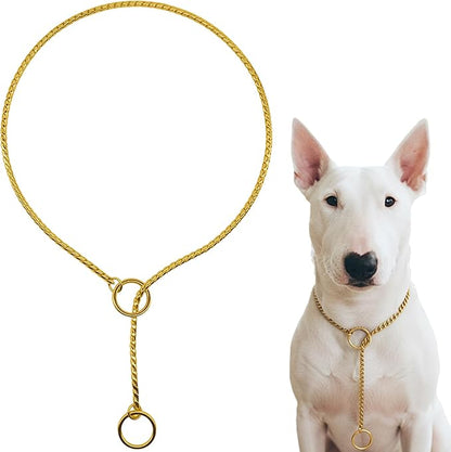 Dog P Snake Chain Chrome Plated Metal Dog Training Choke/Collar-Fully Guaranteed Against Rust Tarnish or Breakage-Recommended for Professional Training (Golden, 5mm * 28")