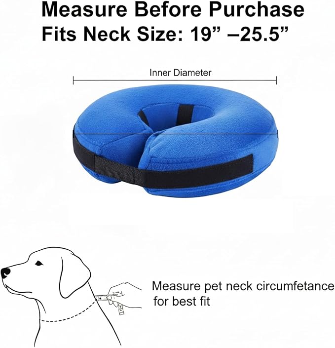 Inflatable Dog Cone Collar Alternative, Soft Dog Cone for Medium Large Dogs and Cats,Pet Neck Recovery ECollar Donut Collar After Surgery (Blue, XL)