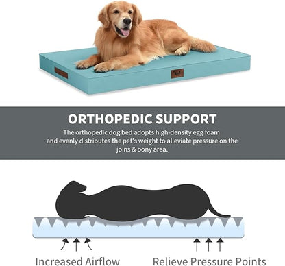 Outdoor Orthopedic Dog Bed for Medium Dogs & Cats, Waterproof Flat Pet Mat with Egg Crate Foam & Washable Removable Oxford Cover, 30x20 Inch, Light Blue