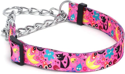 Martingale Dog Collar with Stainless Steel Chain - Limited Chain Cinch Training Collar for No Pull Training Dog - Flower Multicolor Cute Patterns - Premium No Slip Collar (HA12NO17, M)