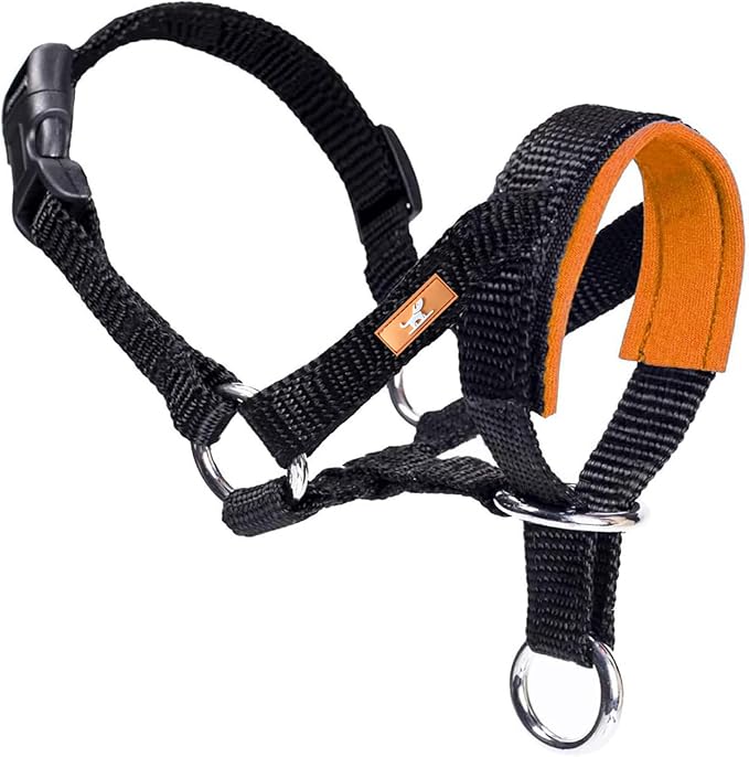 Dog Head Collar with Soft Fabric, Head Harness Stops Dog Pulling, Head Leash for Small Medium Large Dogs Walking (S,Orange)