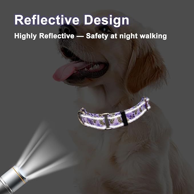 Reflective Martingale Collar for Dogs with Quick Release Buckle Cute Girl Female Flower Dog Collars (Lavender Floral, XSmall)