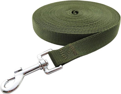 Nylon Training Dog Leash for Small Medium Large Dogs, 15ft 20ft 30ft 50ft Long Leash Dog/Puppy Lead for Obedience Recall Training, Camping (1" x 20ft, Green)