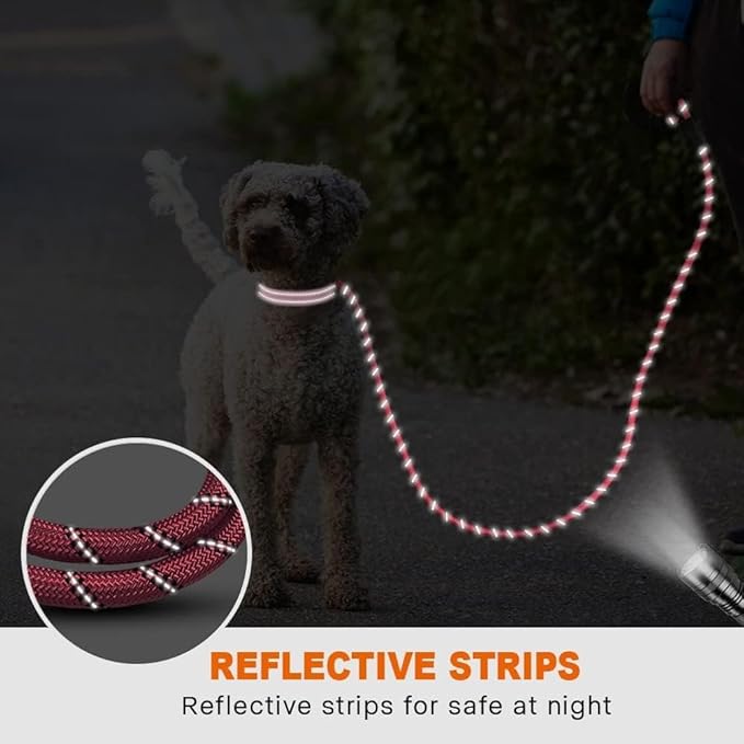 Taglory Rope Dog Leash 6 FT with Comfortable Padded Handle, Highly Reflective Threads Leash and Anti-Tangle Clip for Walking Small Dogs, 3/8 inch, Pink