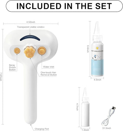 Pet Steam Brush for Dog & Cat – 3-in-1 Spray Hair Removal Comb for Shedding & Grooming, Softens Fur & Reduces Static – Water Brush for Long & Short Coats, Bath-Hating Pets, Includes Waterless Shampoo
