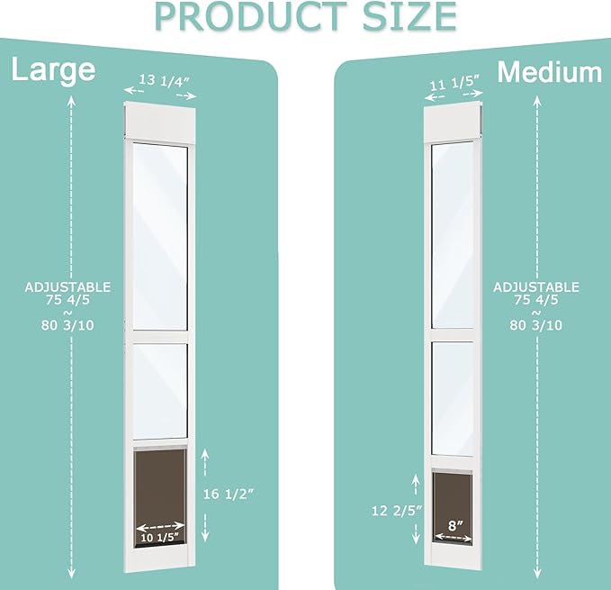 Dog Door for Sliding Glass Door, Adjustable Height 75 4/5" to 80 3/10" Sliding Door Pet Door Insert, Suitable for Dogs Up to 75 lbs, L
