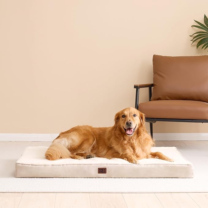 EHEYCIGA Orthopedic Dog Beds for Large Dogs with Removable Washable Cover for Crate, Camel, 35x23