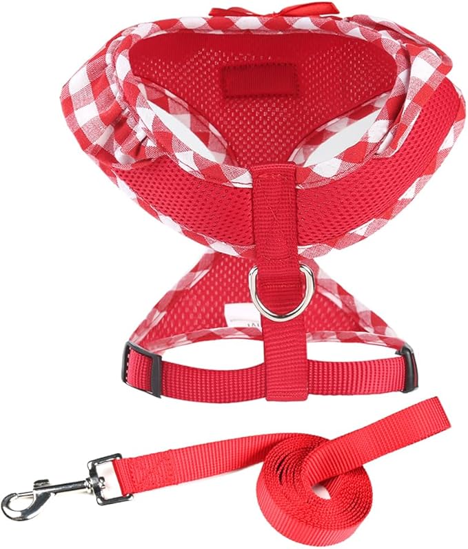 SuperBuddy Upgraded Soft Mesh Dog Harness, Super Breathable Lightweight Pet Harnesses for Puppy Dogs Outdoor Walking, Red Dog Harness and Dog Leash Set Packing -Medium